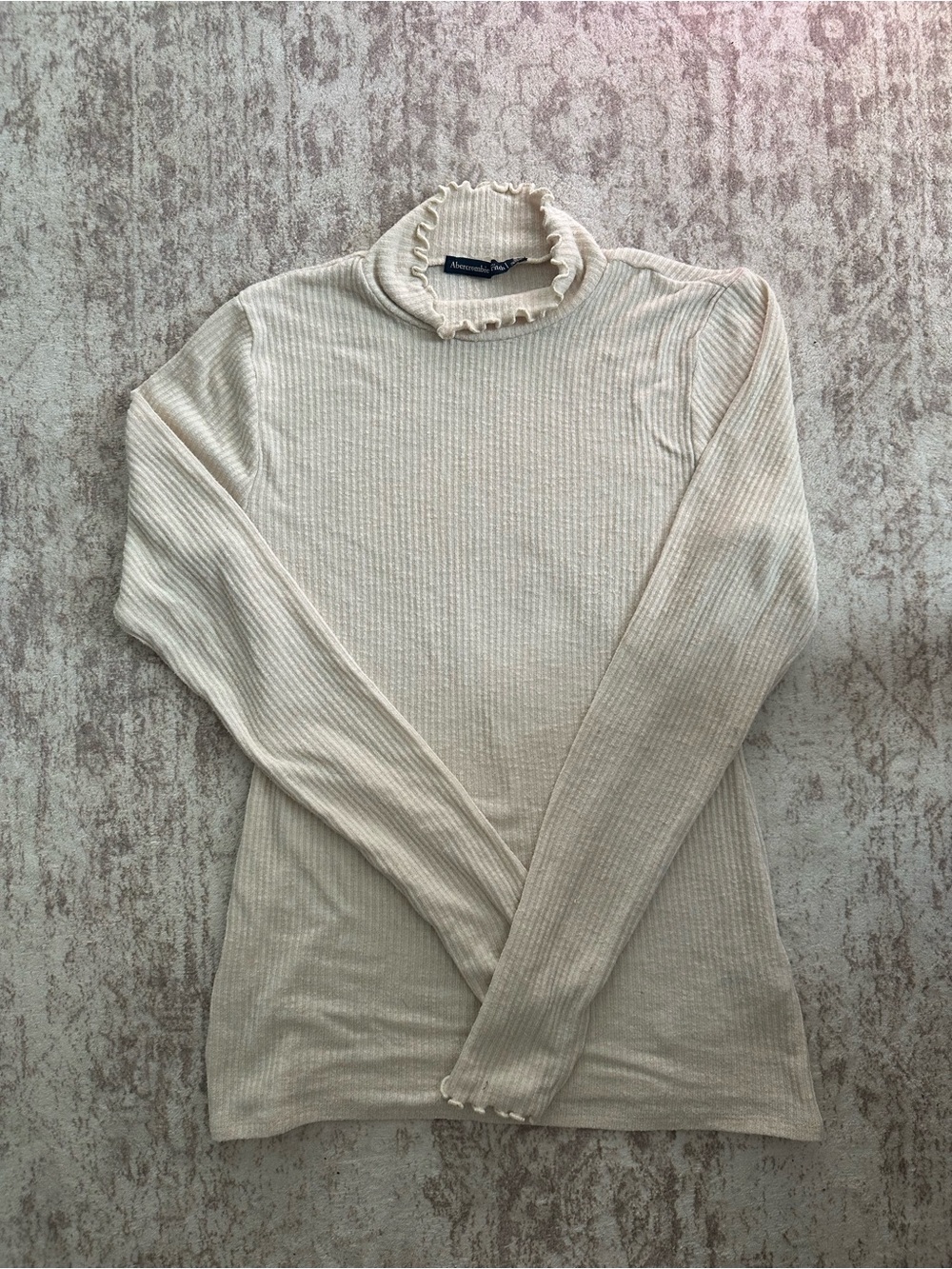 Abercrombie and Fitch Cream Ruffled Mock Neck Ribbed Top